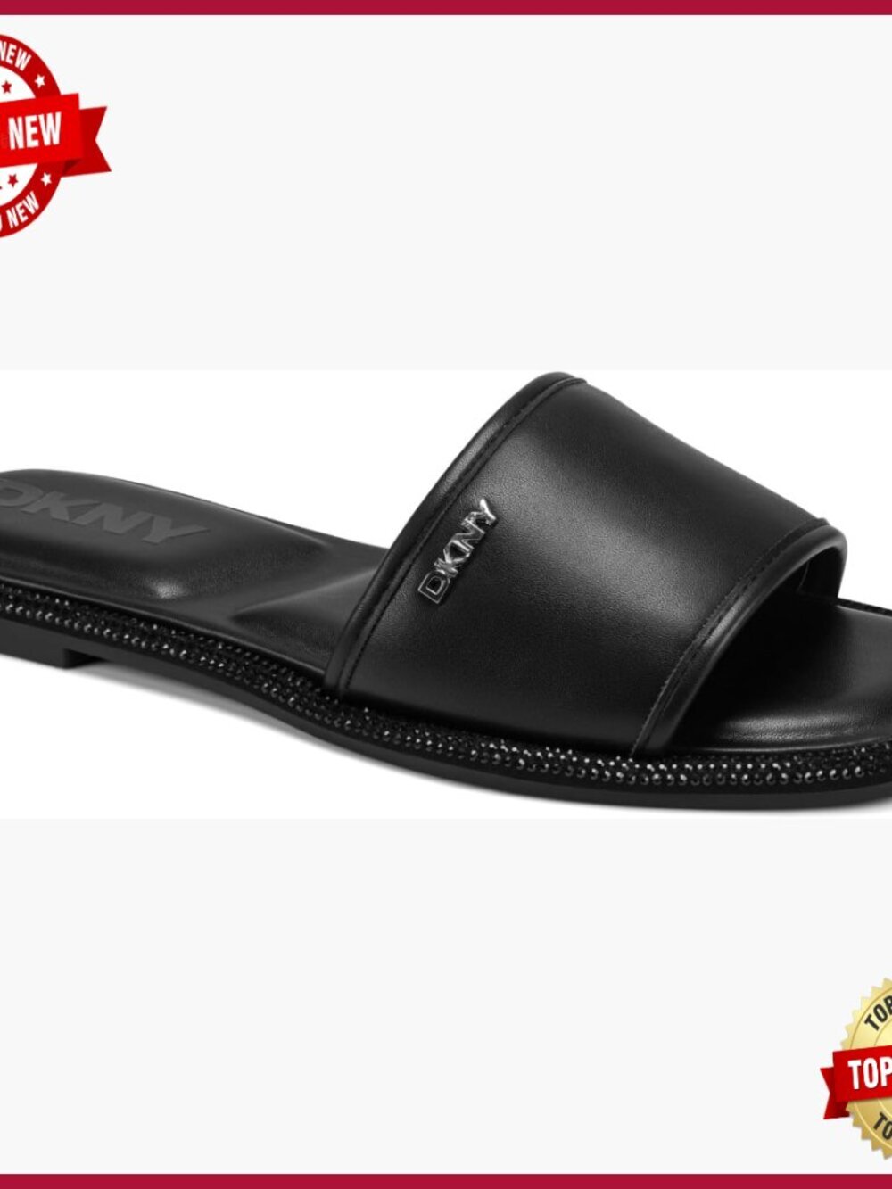 Studded Flat Slide Sandals with Logo, Cushioned Insole, Everyday Comfort